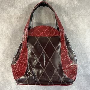 Bags By Alexander Shoulder Bag Red Brown Leather Croc Purse Vintage **See Desc**